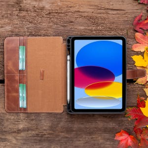 Personalized Leather iPad Cover with Card Slots & Stand