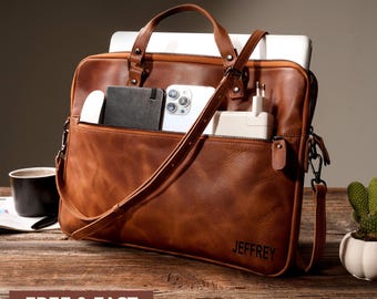 Engraved Leather Laptop Bag: Personalized Graduation Gift For Him, Crossbody Bag College Phd 2026 graduation Gifts