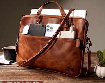 Engraved Leather Laptop Bag: Personalized Graduation Gift For Him, Crossbody Bag College Phd 2026 graduation Gifts