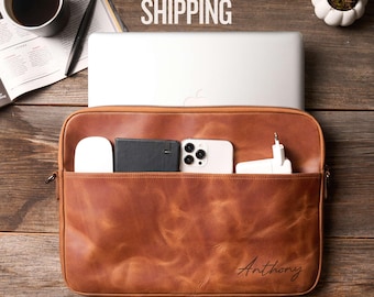 Personalized MacBook Air and Pro Case: Leather Laptop Bag, Personalized Crossbody Work Bag, Travel Bag