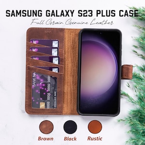 Personalisierte Samsung S25 Plus Hülle, Leder Schwarz Glaxy S24 Ultra mit Kartenhalter Monogramm S23 Hülle S22 Hülle / S21 Ultra Case Note 20