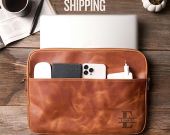 Handmade Leather Laptop Case Crossbody: Messenger Work Bag for Mom and Dad, Macbook Sleeve, Laptop Bag