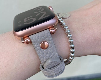 Women Apple Watch Slim Band 41mm 40mm 38mm 42mm 44mm 45mm 49mm iWatch Strap for Series 8,7,6,6,5,4,3,2,1 SE, Genuine Leather, Valentines Day