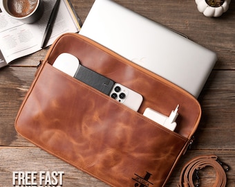 Bolso de cuero personalizado para portátil: bolso de hombro de viaje para el Día del Padre, bolso de trabajo de cuero para papá primerizo, bolso bandolera de cuero.