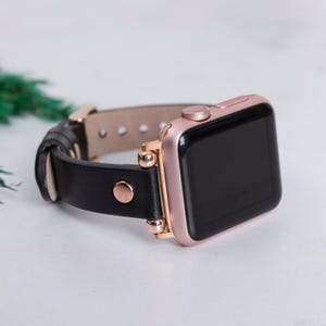 Black Leather Apple Watch Band: Personalized iWatch Strap, Series 9-1 and SE