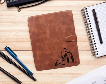 Personalized Leather iPad Case, Custom Engraved Cover, Photo Tablet Sleeve, Handmade Gift for Mom