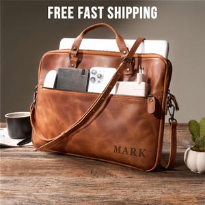 Engraved Leather Laptop Bag: Personalized Graduation Gift For Him, Crossbody Bag College Phd 2026 graduation Gifts