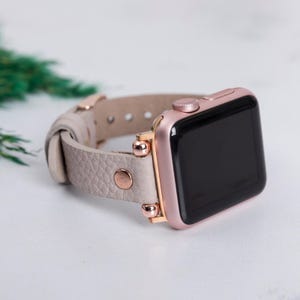 Handmade Cream Leather Apple Watch Band: Personalized iWatch Strap
