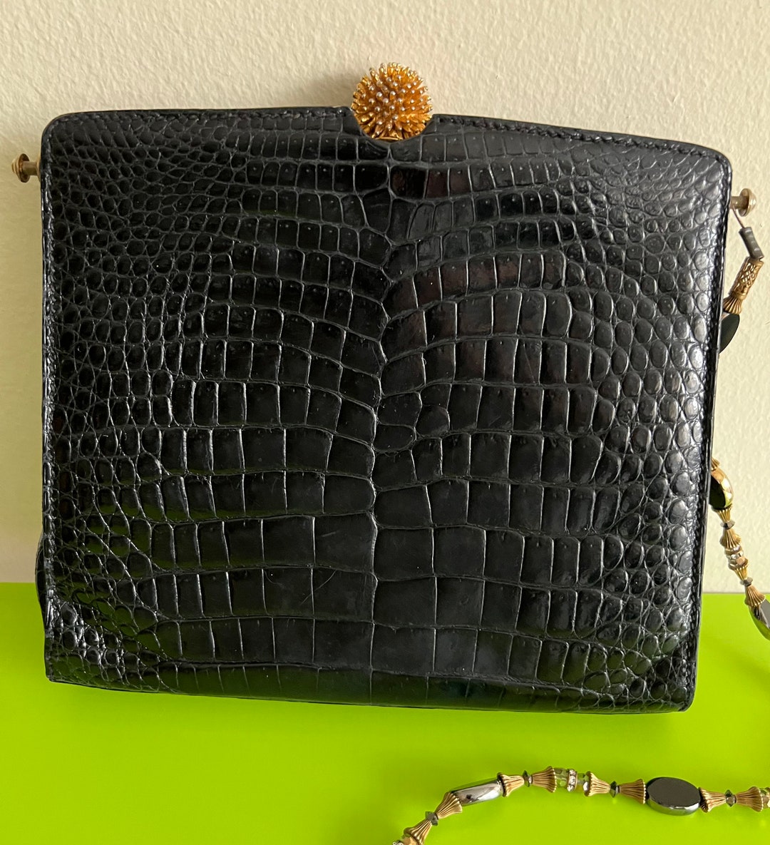 バッグ 00s archive crocodile leather hand bag XXL Early 2000's TURQUOISE CROCODILE & PYTHON Snake Skin