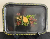Mid Century Hand Painted Vintage Metal Toleware Tray Serving Platter Barware Tray Likely Circa 40 39 s or 50s