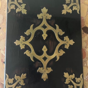 Art Nouveau Style Mid Century Wood Leather & Brass Photo Album Silk Moiré Lined Vintage Desk Accessory Photo Lovers Gift Holds 60 Pages