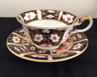 Royal Crown Derby Traditional Imari Pattern 2451 Tea Cup & Saucer Gold Rim Bone China Made in England Circa 60's