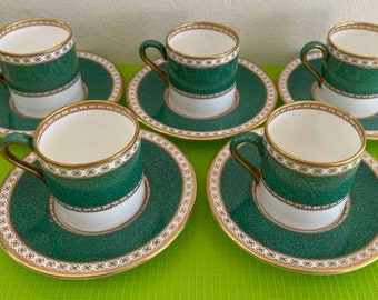Wedgewood Bond Shape Demitasse Espresso Cup & Saucer Set of 2 Ulander Powder Green Pattern Made 1927-1973 Discontinued 5 Sets Available