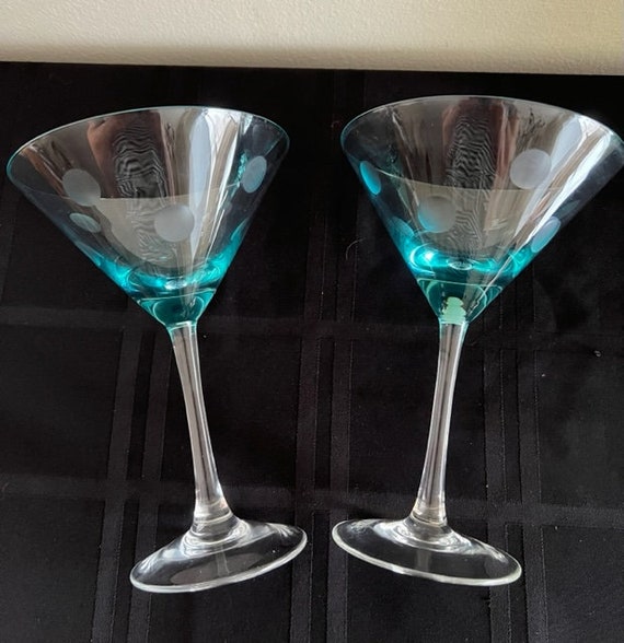 Waterford Crystal Aqua Blue Martini Glasses Polka Dot Pattern Etsy