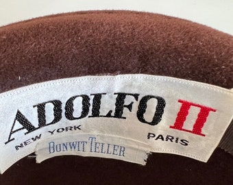 Vintage Brown Fur Bowler Hat With Feather Spray, Adolfo II  display picture 3