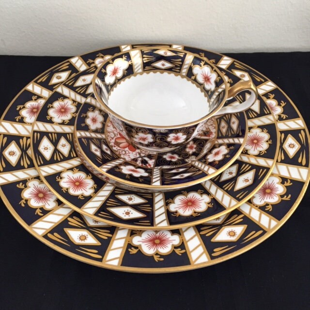 Royal Crown Derby Imari Pattern China Set of 4, Gold Gilt Bone