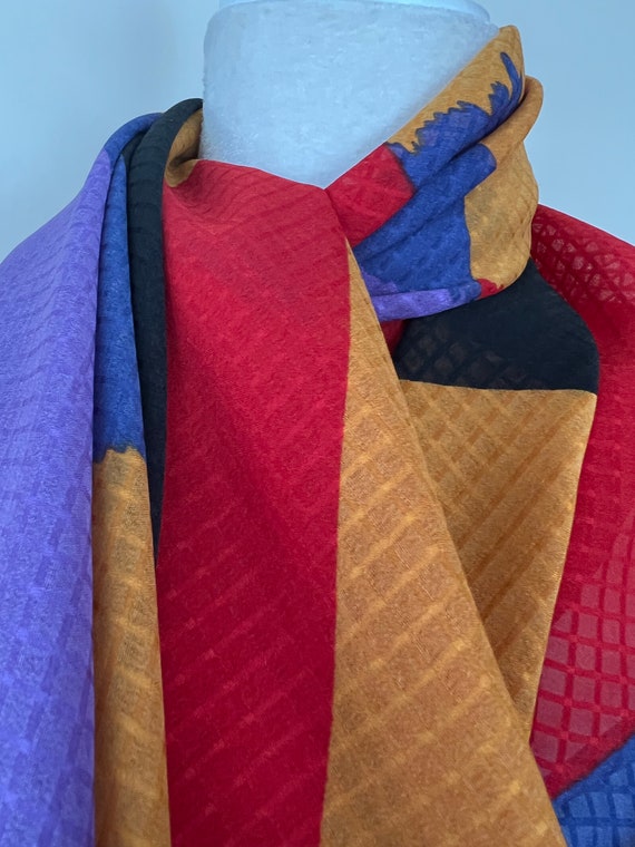 Vintage Geometric Silk Large Scarf Wrap or Shawl i