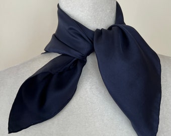 Vintage Unisex Sulka Pure Silk Navy Blue Square Scarf 19" x 19"
