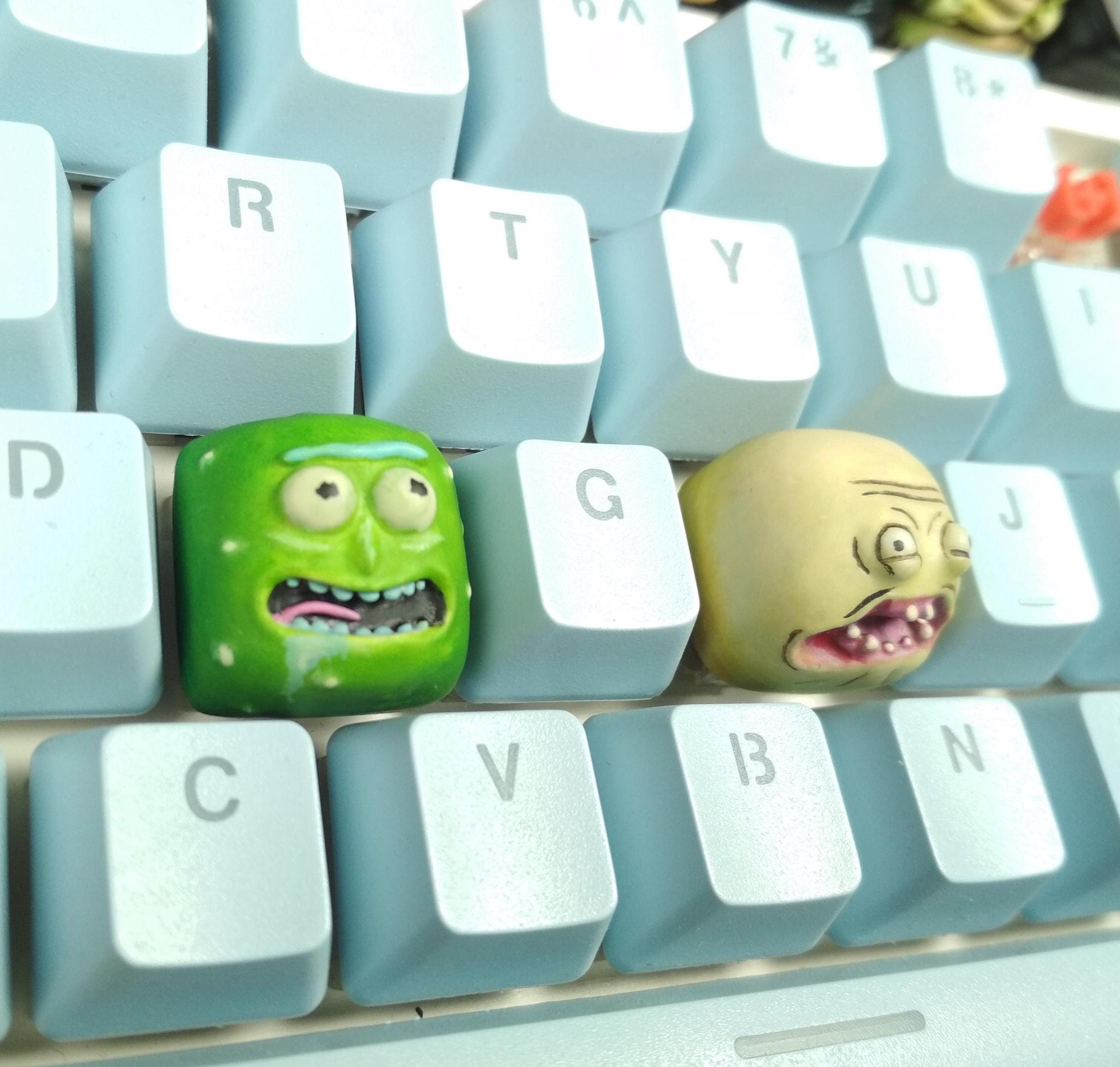 Pickle Rick and Screaming Sun Hand Painted Artisan Keycap  Rick