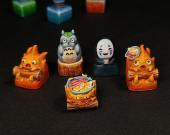 Calcifer, Totoro, Kaonashi No-Face Hand painted Artisan Keycaps
