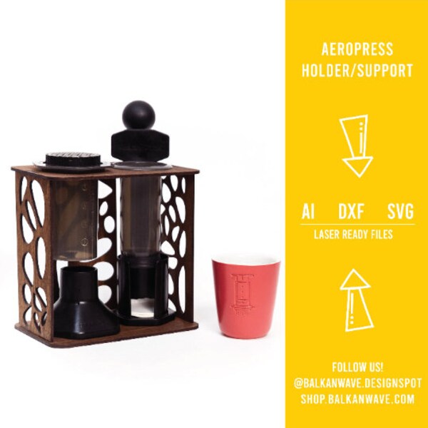 Aeropress Holder Archivos Vectoriales Svg Dxf; Soporte aeropress; Regalo original de café; Almacenamiento aeropress de madera Láser Glowforge Mira7