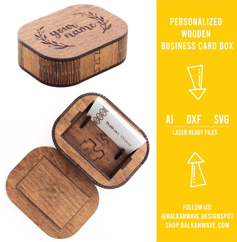 Personalized Wooden Business Card Holder Box Engraved Etsy