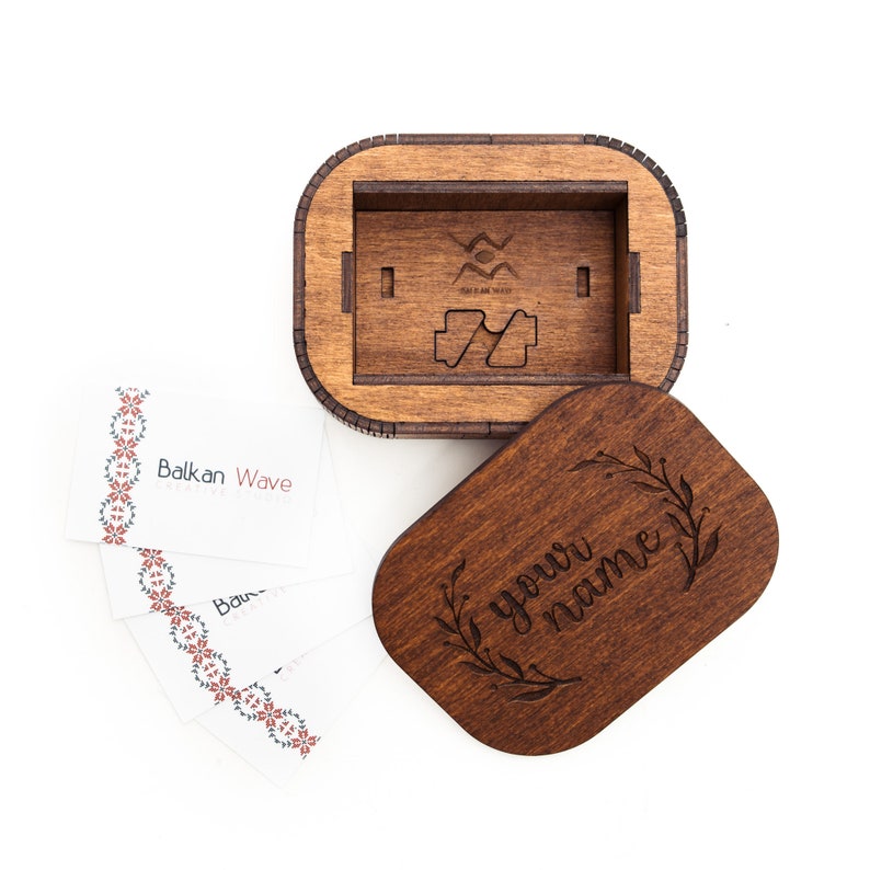 Personalized Wooden Business Card Holder Box Engraved Etsy
