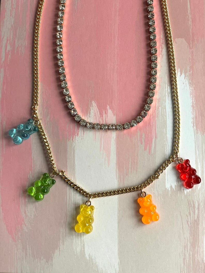 Layered Colourful Gummy Bear Gold Necklace Gift for Her 2022 - Etsy