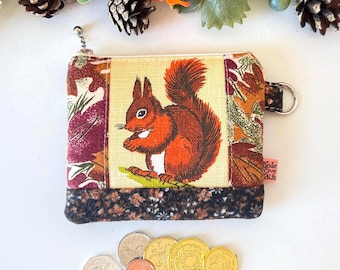Squirrel Double Zipper Bohemian Wallet, Patchwork Floral AirPods Protective Sleeve Handmade Upcycled Accessory Present
