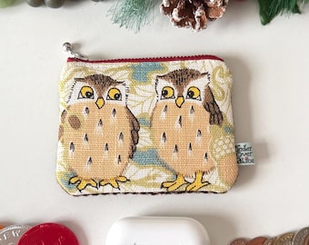 Little Owlet Art Owl Fledglings Small Change Holder, Handmade Upcycled, Designer Brown, Wonderfully Wild, Plush Protective Sleeve