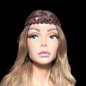 Handmade Diadem Circlet Sequence Goddess Hair Band: Edgy Alternative, Embellished Silky Embroidered, Fashion Head Piece, Festival Outfit