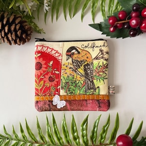Gold Finch Patchwork Bohemian Wallets: Scandinavian Flower Artwork, Embellished Butterfly, Goldfinch Presents, Travel Accessory
