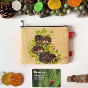Handmade Hedgehogs Bohemian Wallet, Strawberry Patch Print, Protective Sleeve Upcycled AirPods Designer Eco-consicious Travel Accessory