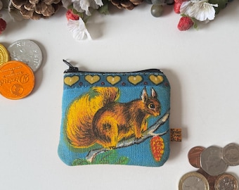 Squirrel Bohemian Wallet: AirPods Protective Sleeve, Patchwork Atomic Hearts Print,Turquoise Blue, Wildlife Accessory