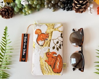 Red Squirrel Eyeglasses Holder, Animal Print Sunglasses Protective Sleeve: Embellished Embroidered White Butterfly, Accessory