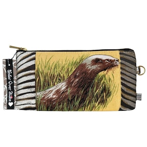 Portemonnee met rivierotterprint en meerdere zakken Wildlife artwork Moderne designerstof metallic zilver palmbladontwerp Meest unieke cadeaus voor haar