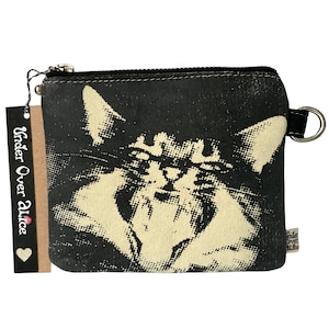 Handgemachte Geldbörse Vegan Wildleder Reißverschluss Beutel Wildkatze oder Cosmic Pop Art Arbeit Siebdruck Design Designers Guild Fabric Einzigartige Geschenke für Sie