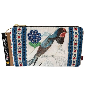 Portemonnee met zwaluwprint en meerdere zakken geweven robijnroest ruwe zijde madeliefjebloem geborduurde vlinder appliqué vintage wilde vogels wildlife-kunstwerk