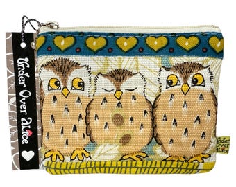 Monedero de búho pequeño con diseño de patchwork de ante sintético, corazones atómicos, MCM, trío abstracto lineal de pollitos, accesorios de aves silvestres para AirPods.