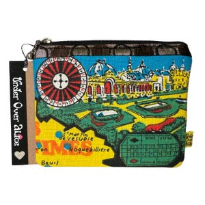 Bolsa Boho Patchwork Acolchoada Moeda Zíper Carteira Chocolate Marrom Ouro Anéis Geométricos Círculos Lurex Único Retro Acessório de Viagem Francófilo