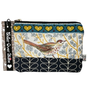 Monedero de patchwork con diseño de hojas azules índigo y corazón, diseño escandinavo, accesorio de viaje ecológico retro, el regalo más original.