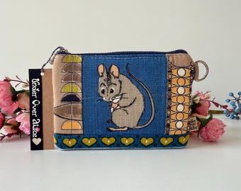 Monedero vegano estilo bohemio con diseño de ratón Cottage Core y setas, pequeño bolso con cremallera, diseño de corazón escandinavo de tweed con burbujas de Designers Guild, tejido atómico de MCM