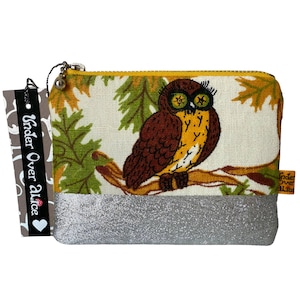 Chouette psychédélique portefeuille multi-poches chartreuse citron vert doré oeuvre unique sac à main rétro Eco accessoire de voyage cadeau nostalgique des amateurs d'oiseaux