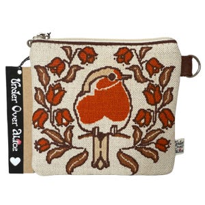 Monedero tejido Little Robin Designs, cartera vegana creativa Songbird, guirnalda de hojas y flores de campanilla, tela Art Nouveau, accesorios para aves silvestres