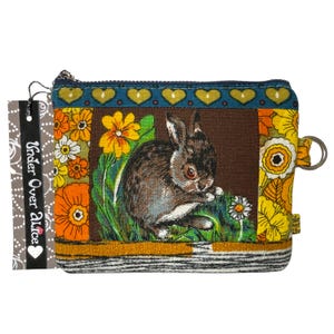 Monedero de mezclilla hecho a mano con diseño de conejito, monedero de patchwork, tarjetero de visita, corazón escandinavo, regalos únicos para ella, accesorios de viaje