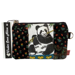 Panda Plush Coin Pouch Patchwork 70s Velvet Purse Atomic Hearts Plushie Storage Travel Wallet Floral Leaf Jewel Tones Unique Gifts for Her