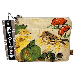 Portamonete intrecciato con motivo a uccellino giallo, soffice uccellino, campo di grano, margherita ricamata in oro, tessuto artistico, regali unici per lei