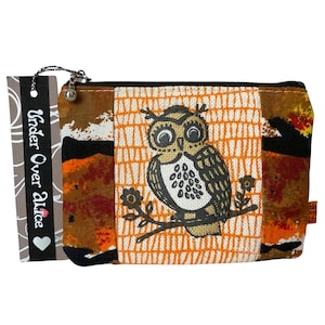 Eule Kunstwerk Original Siebdruck Handgemachte Geldbörse Vegan Malerische D'art Sammlung Wild Bird Accessoires Einzigartige Geschenke für Sie
