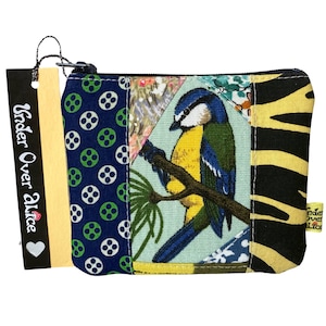 Blue Tit Bird Art Patchwork Coin Bag Pequena Carteira Feminina Feito à Mão Retro Bolsa de Viagem Acessório Zebra Animal Print Presente para Amantes da Natureza