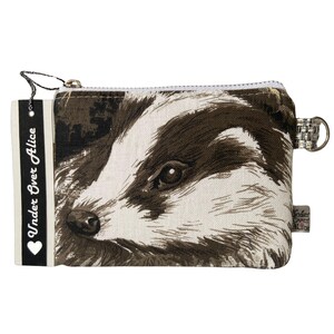Europäischer Dachs Vegan Geldbörse Wildtiere Kunstwerk Designers Guild Fabric Silber Graues künstlerisches Gewebe Siebdruck Einzigartige Geschenke für Sie